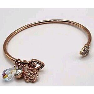 New Origami Owl Rose Gold Hearts Blessed Crystals Charms Cuff Bracelet BR6033